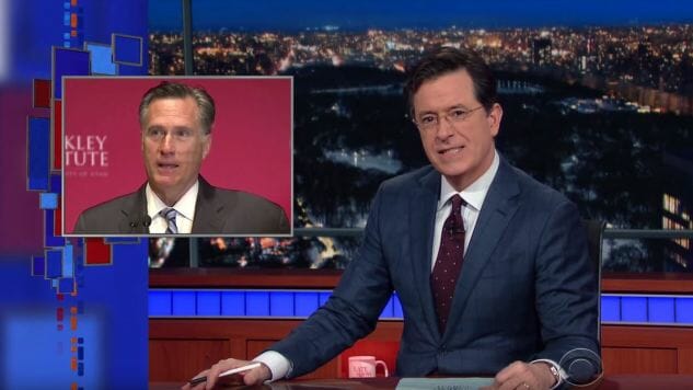 Watch Colbert on Mitt Romney and the GOP’s War on Trump