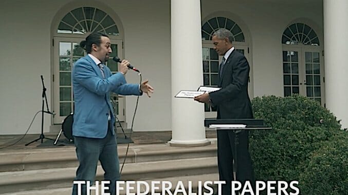 Watch: Lin Manuel Miranda Freestyles with Obama in White House Rose Garden