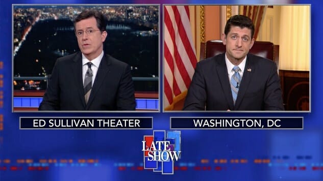 Watch Stephen Colbert Press Paul Ryan About the Republican Nomination