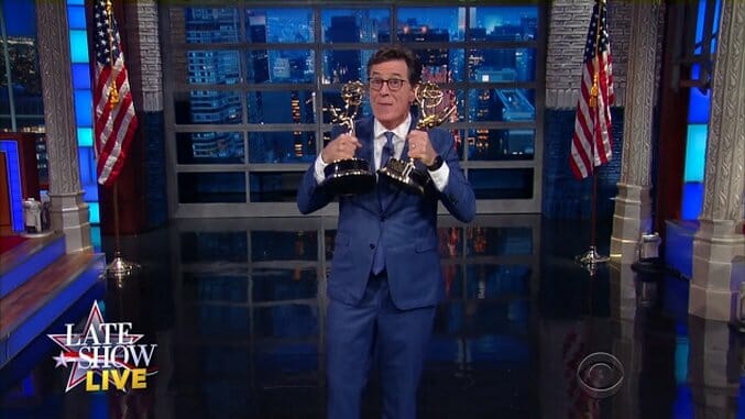 Stephen Colbert Goes Live After the Debate, Rubs His Emmys in Trump’s Face