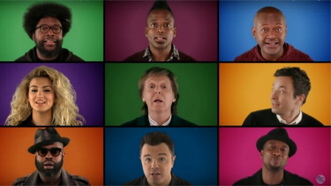Watch Paul McCartney, The Roots, and the Cast of Sing Perform “Wonderful Christmastime” Acapella on Fallon
