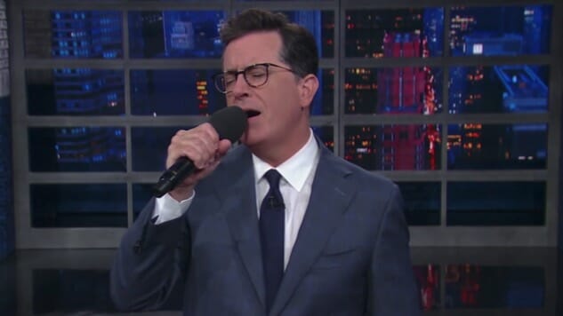 Watch Stephen Colbert Sing a Mournful Goodbye to the Mooch