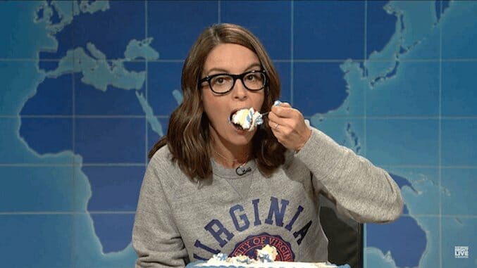 Watch Tina Fey Eat Her Feelings on Weekend Update