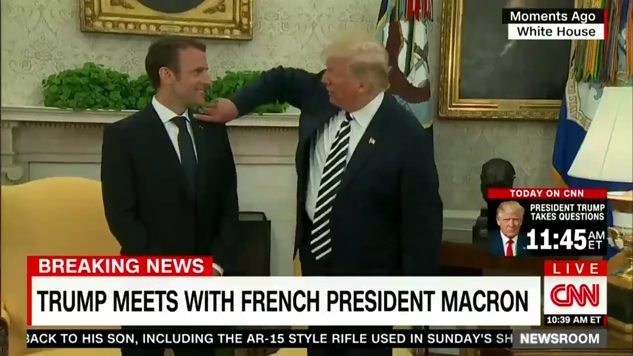 Trump Discovers New Way to Humiliate Emmanuel Macron, Brushes Dandruff off the French President’s Shoulder
