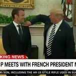 Trump Discovers New Way to Humiliate Emmanuel Macron, Brushes Dandruff off the French President's Shoulder