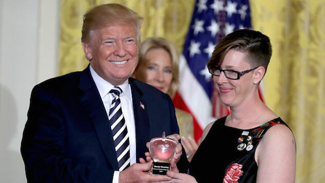 Teacher of the Year Meets Trump, Wears Women’s March and LGBTQ Badges