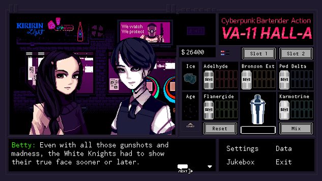 Cyberpunk Bartending Game VA-11 HALL-A Slides a Drink Towards Consoles